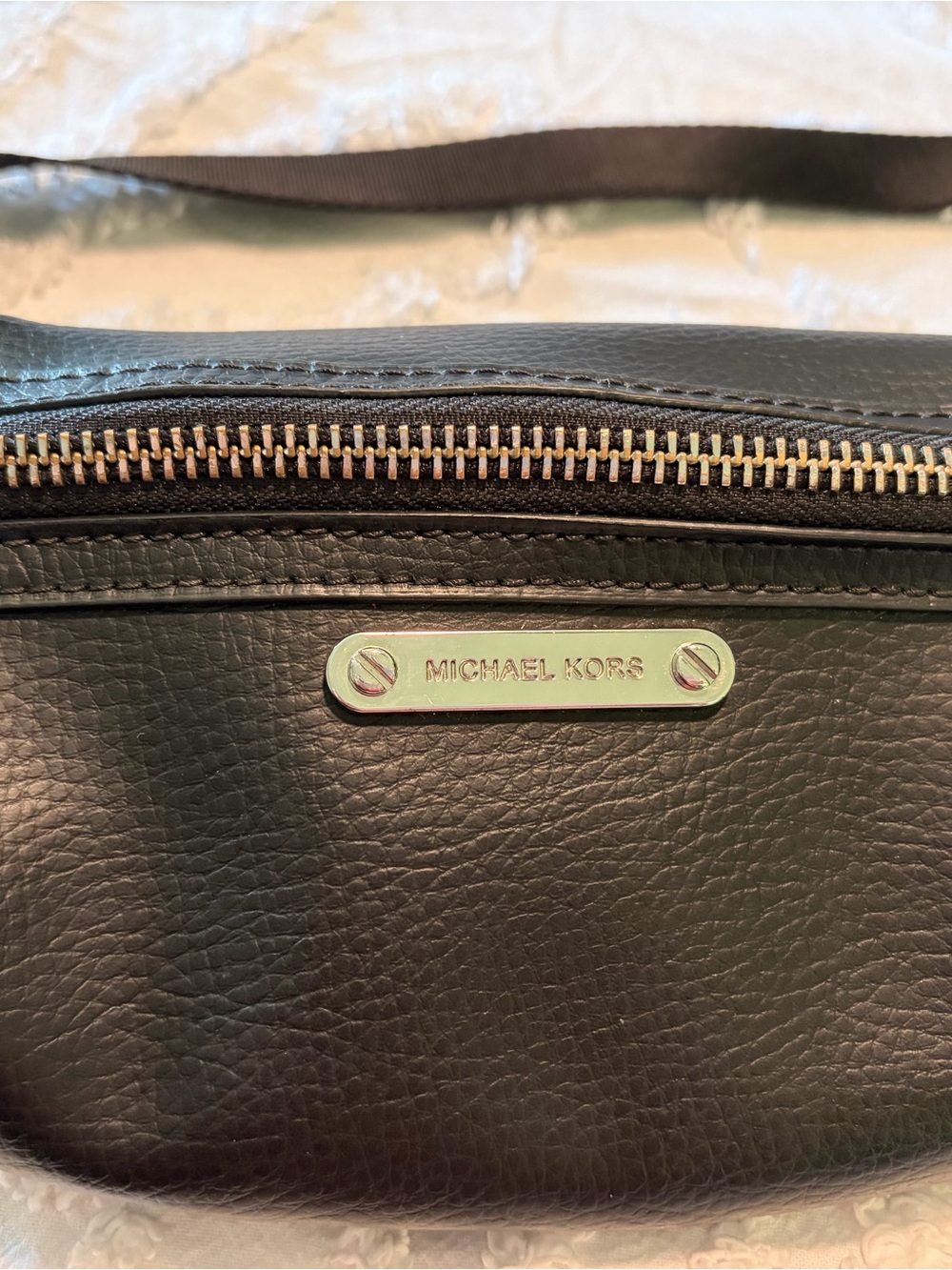 Michael Kors Black Leather Belt Bag with Gold Hardware